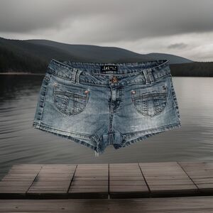 Y2K Lei Ashley Low Rise Shorts 11 (W31) Blue Denim Stretch Juniors